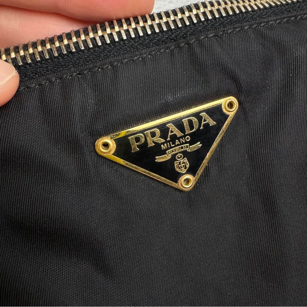 Vintage Prada Black Nylon Leather Trim Zip Tote Bag w/ Lock & Key - Picture 2 of 16